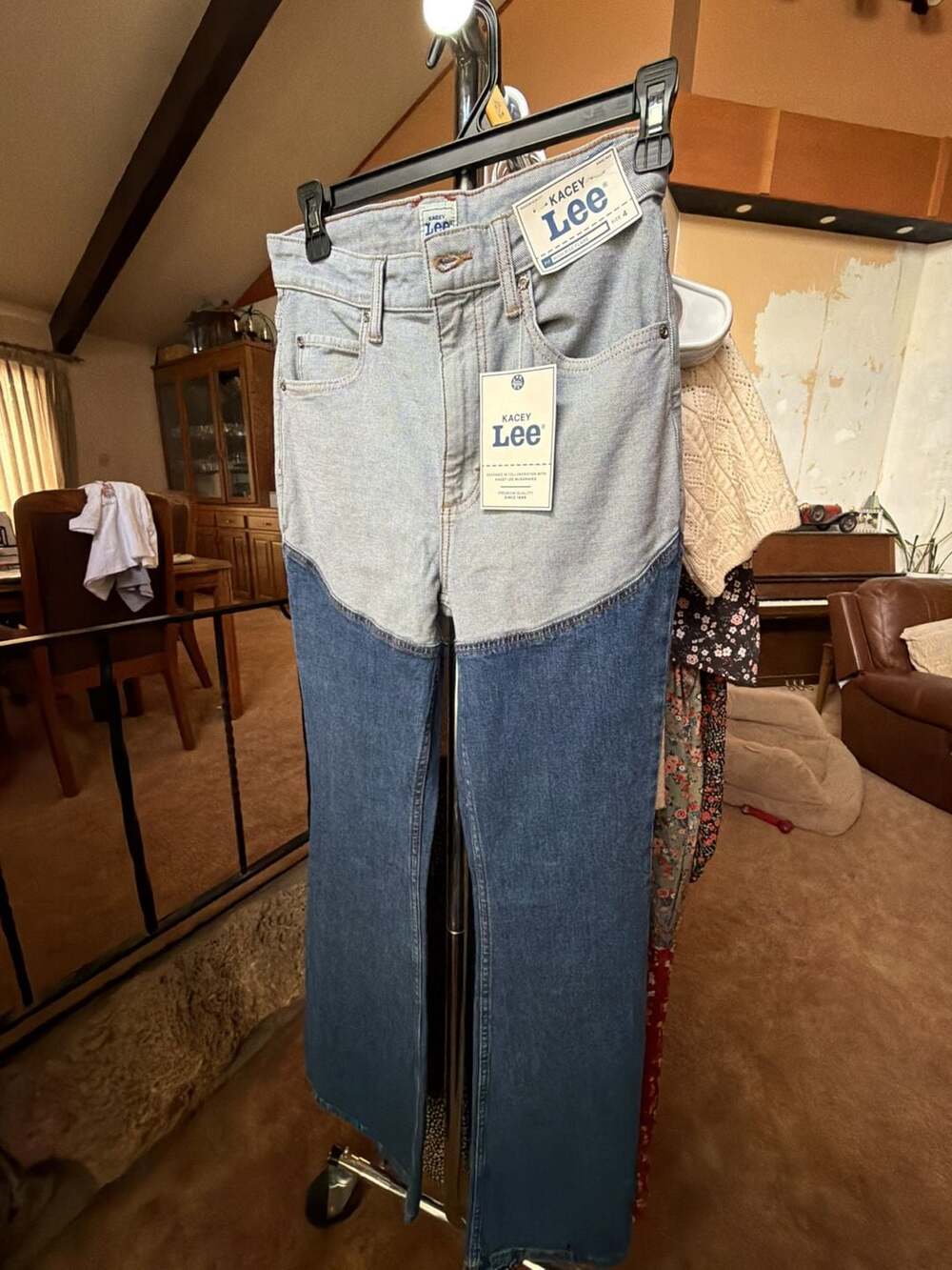 Kacey Lee High Rise Flare Two-Tone Denim Jeans